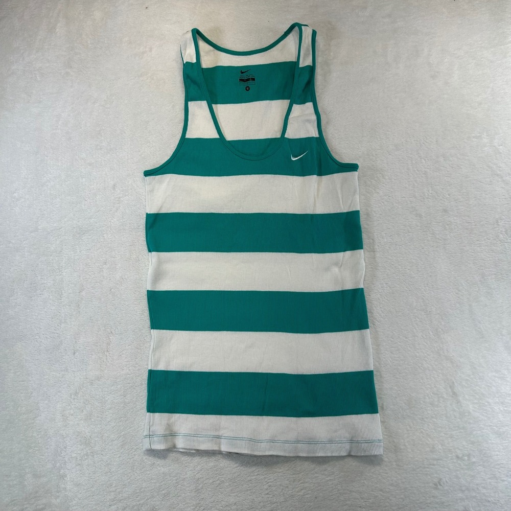 VTG Nike Coastal Striped Ribbed Tank Top Size L Y2K Cotton Sporty Tenniscore